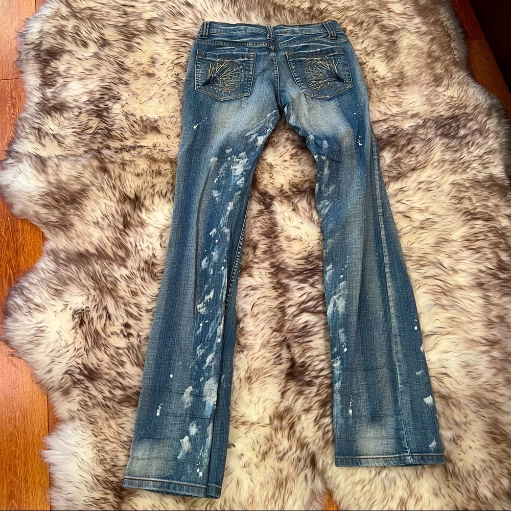 CREASTJEANS super long splattered up paint and embroidery jeans
